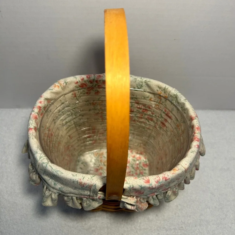 Longaberger 2001 Handwoven Basket with Floral Liner and Plastic Protector